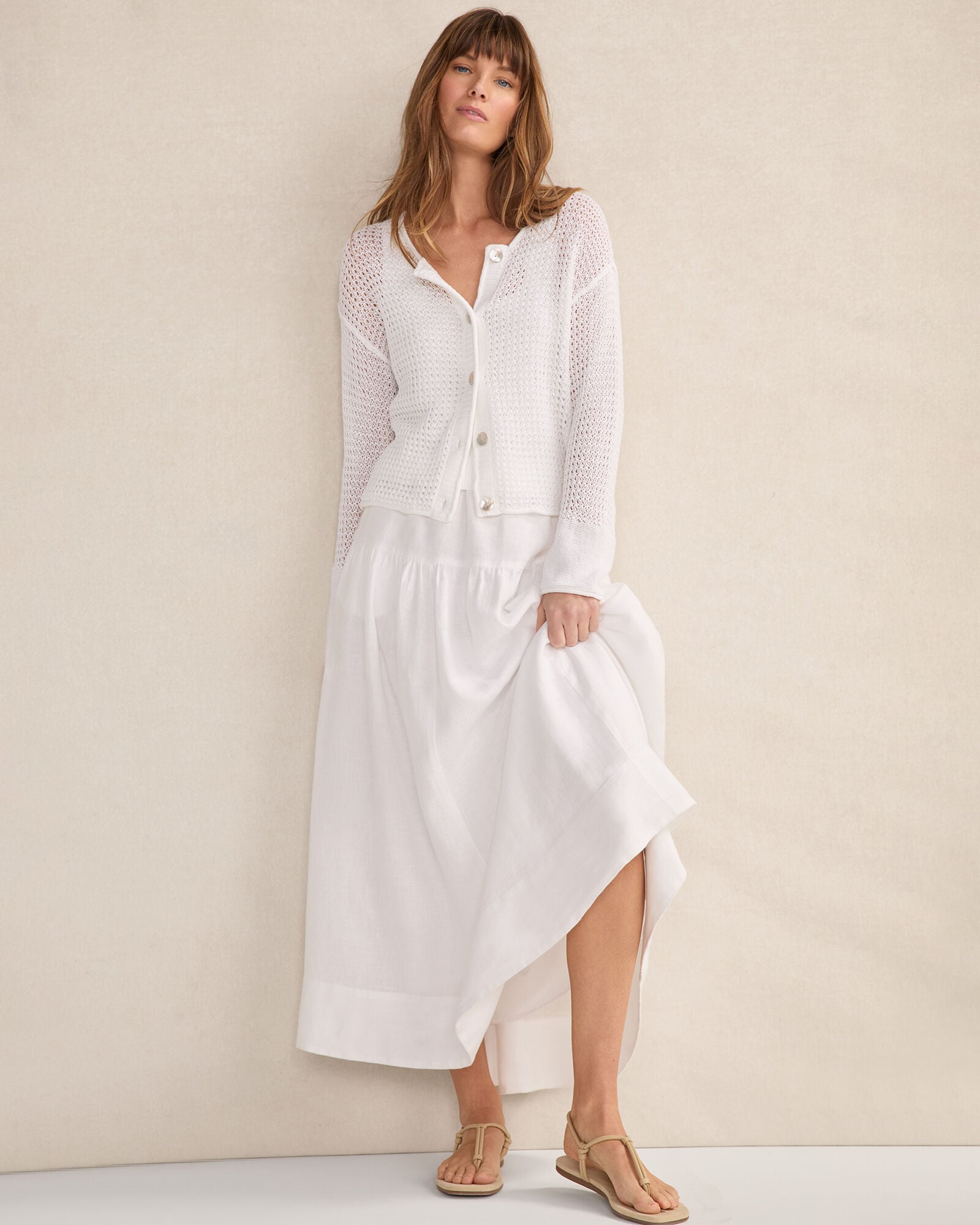 ORGANIC COTTON LINEN OPEN STITCH CARDIGAN | Talbots for sale
