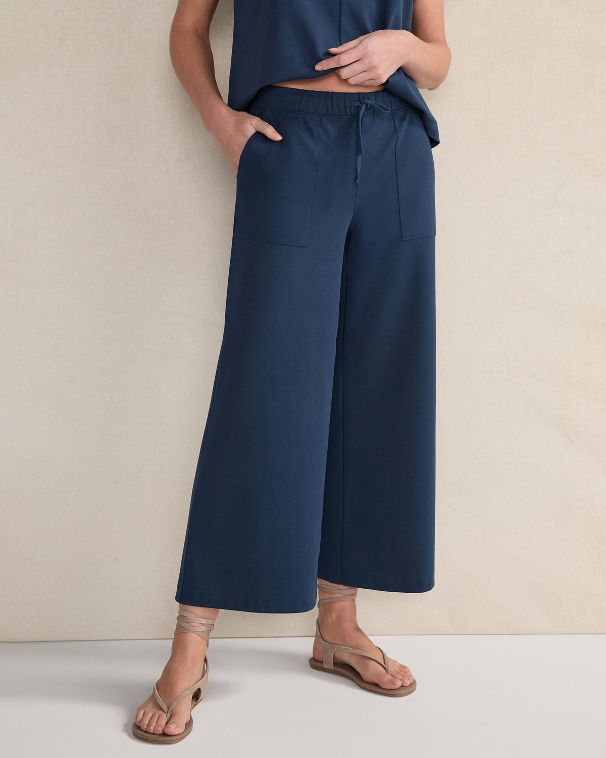 ORGANIC COTTON INTERLOCK WIDE LEG CROPPED PANTS | Talbots on sale