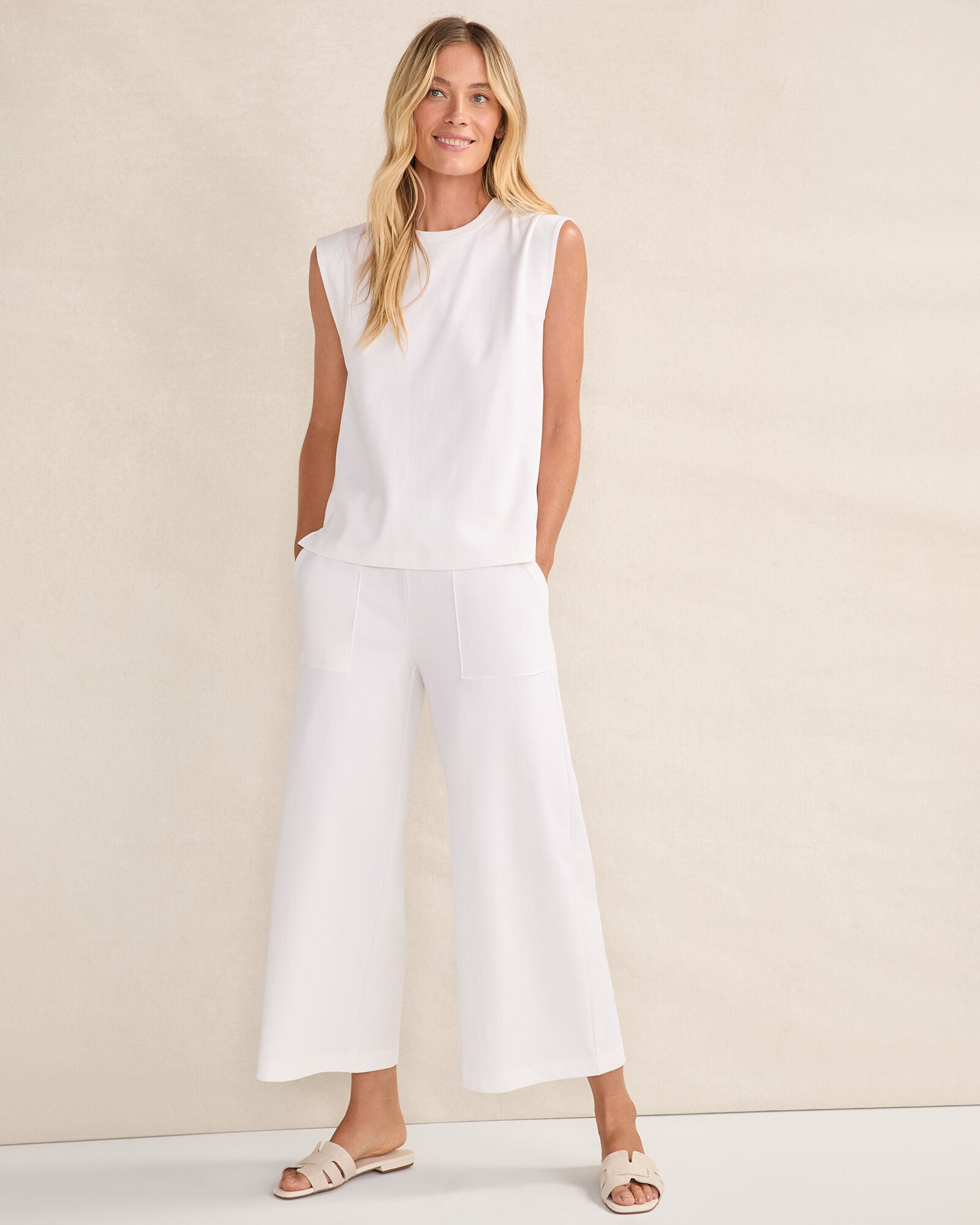 ORGANIC COTTON INTERLOCK WIDE LEG CROPPED PANTS | Talbots on sale