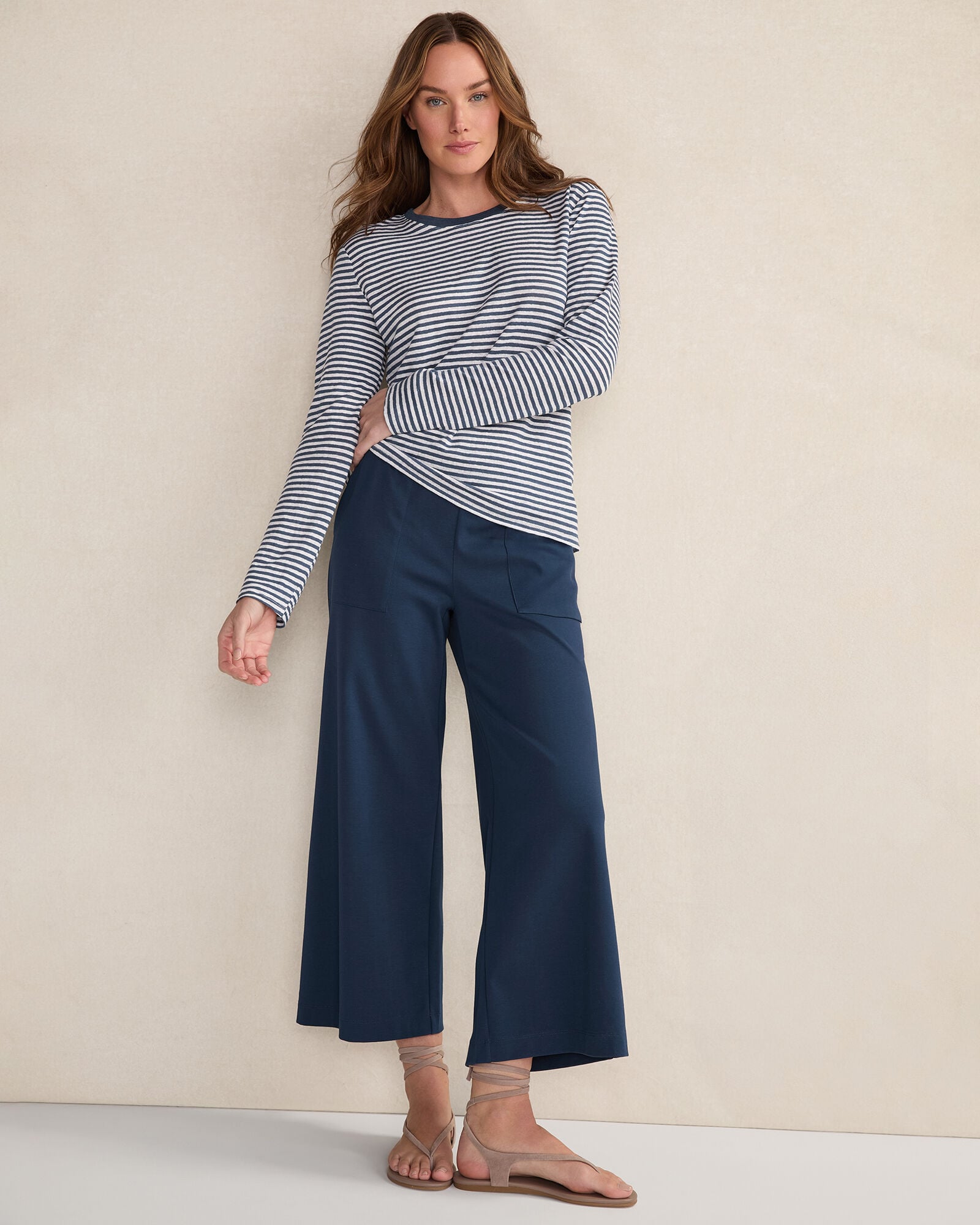 ORGANIC COTTON INTERLOCK WIDE LEG CROPPED PANTS | Talbots for sale