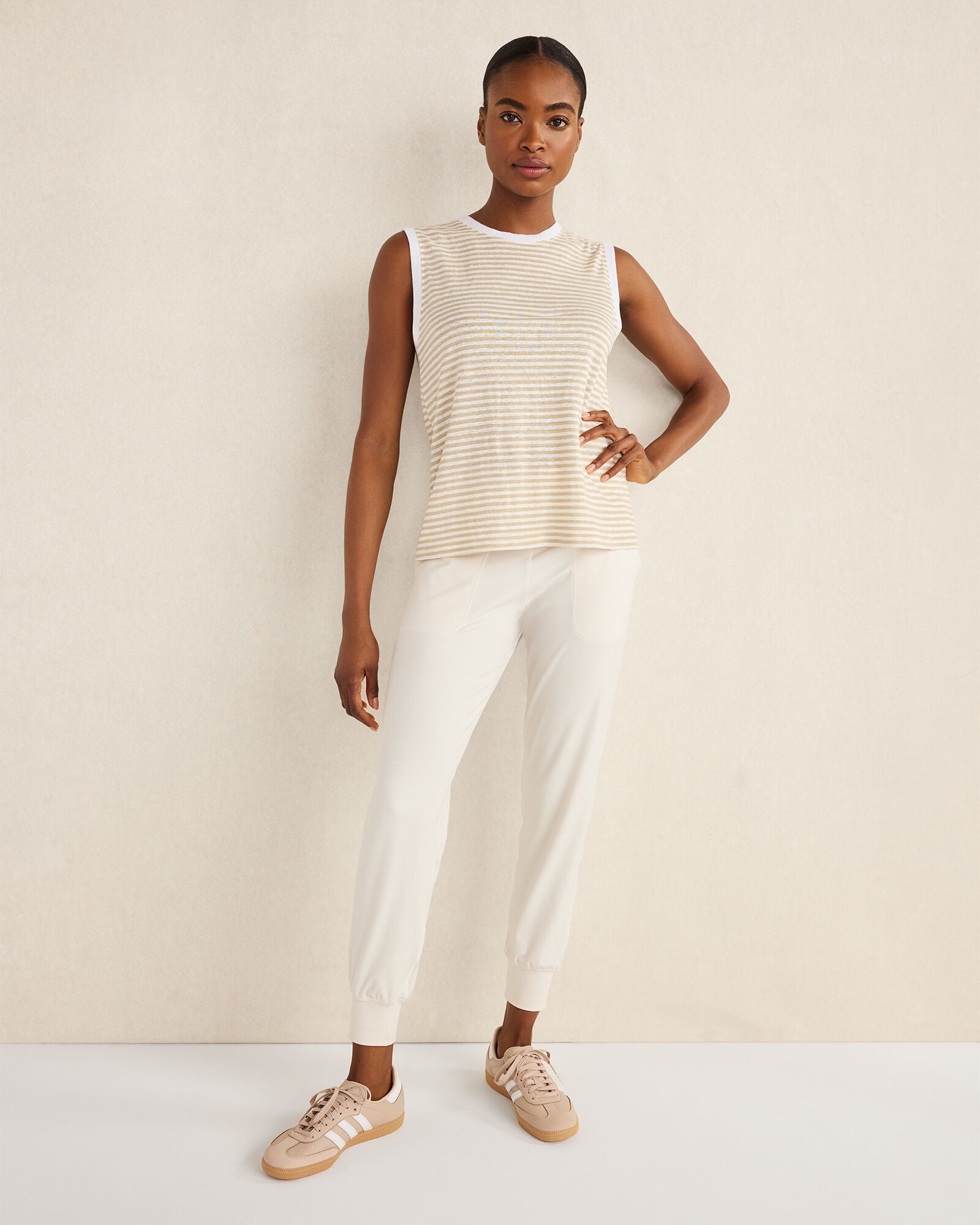 LINEN STRIPE CREWNECK TANK | Talbots discount