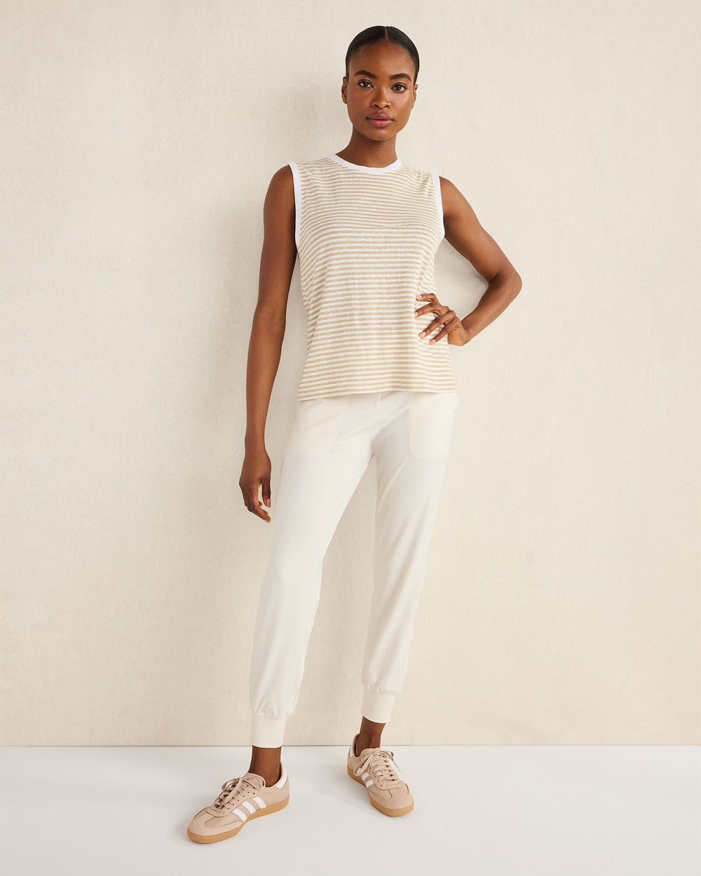 LINEN STRIPE CREWNECK TANK | Talbots discount