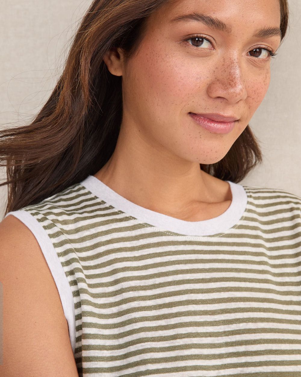 LINEN STRIPE CREWNECK TANK | Talbots outlet