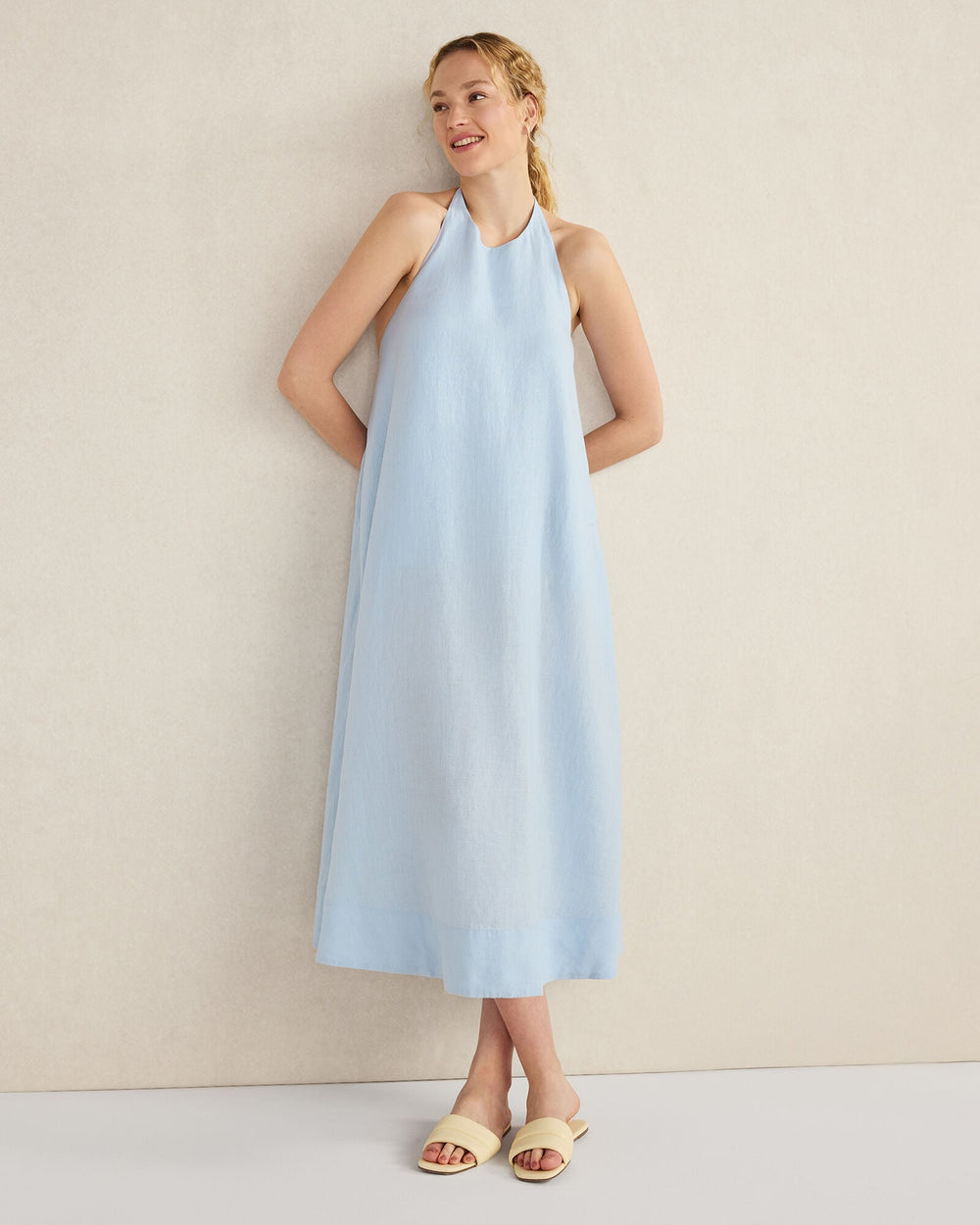 LINEN HALTER MIDI DRESS | Talbots online
