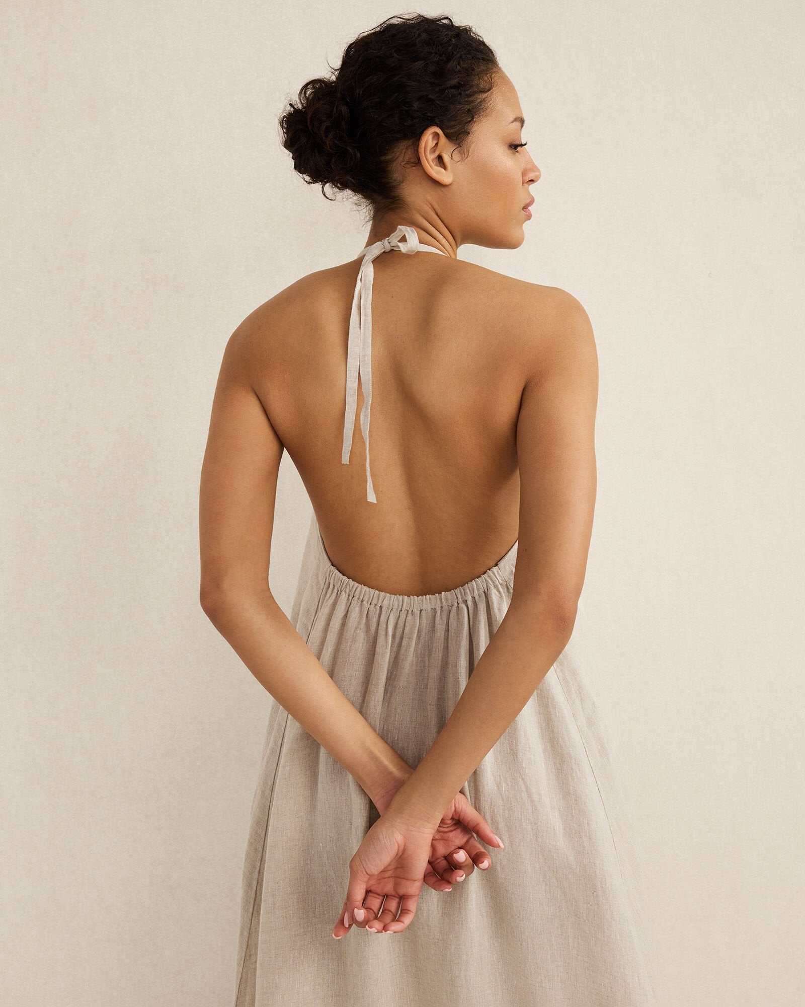 LINEN HALTER MIDI DRESS | Talbots online