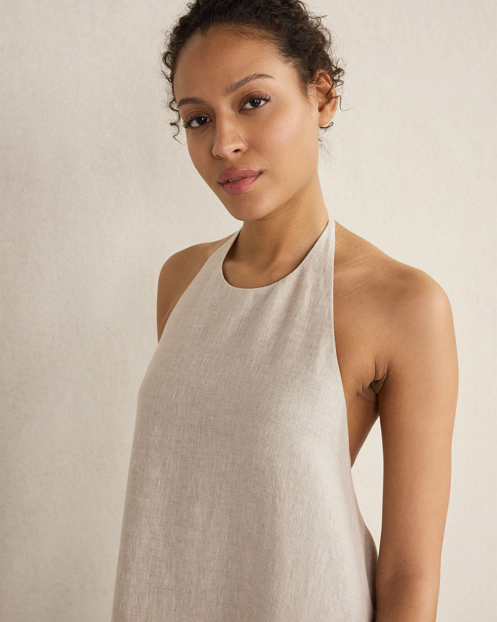 LINEN HALTER MIDI DRESS | Talbots online
