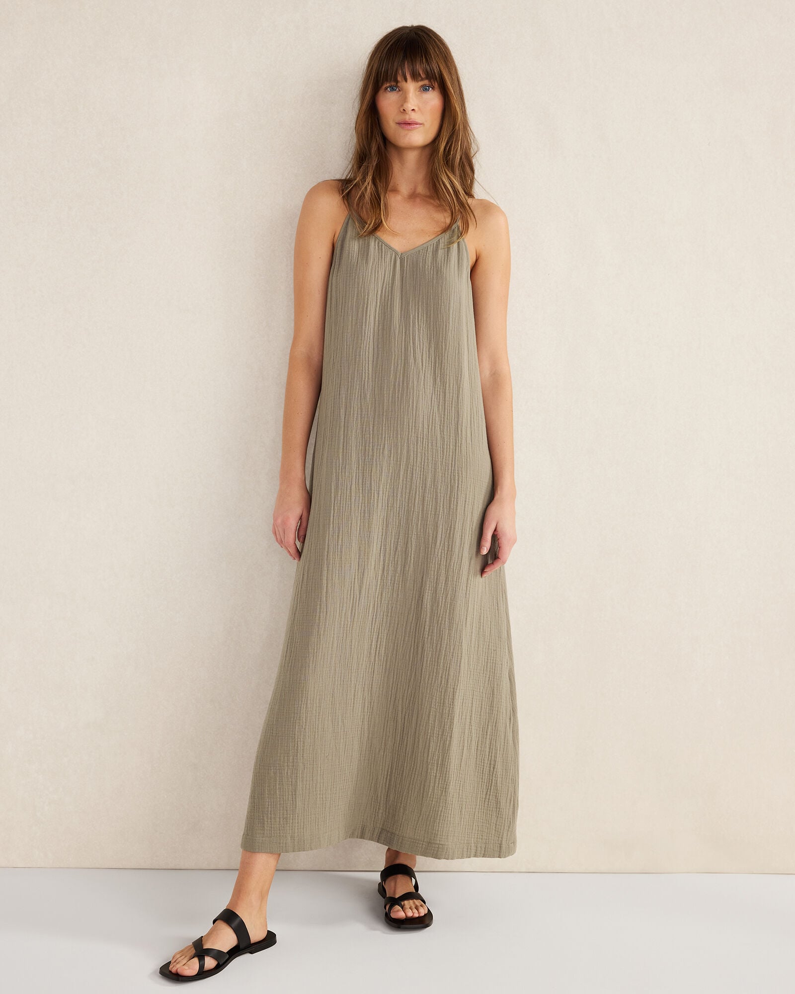 ORGANIC COTTON GAUZE V-NECK MAXI DRESS | Talbots on sale