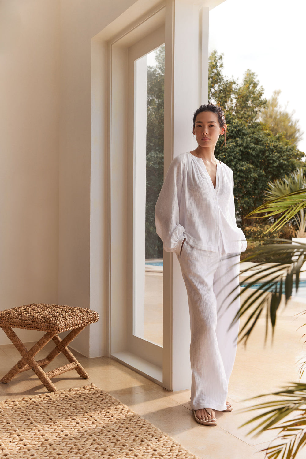 ORGANIC COTTON GAUZE STRAIGHT LEG PANTS | Talbots outlet