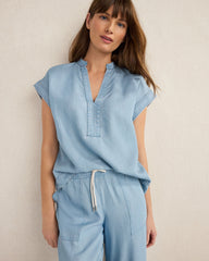 CHAMBRAY SHORT SLEEVE V-NECK TOP | Talbots US