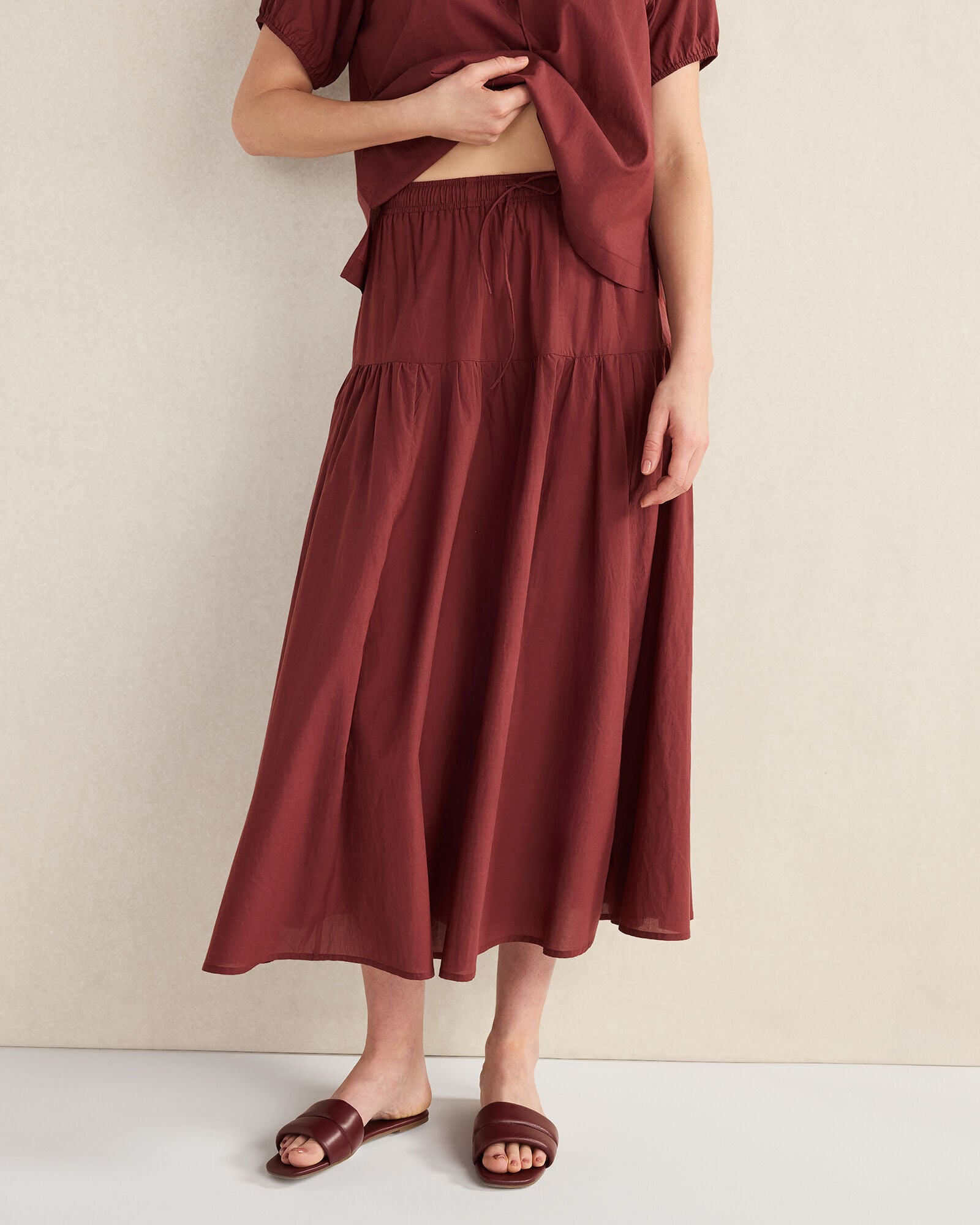 COTTON VOILE BLEND DROP WAIST MIDI SKIRT | Talbots for sale