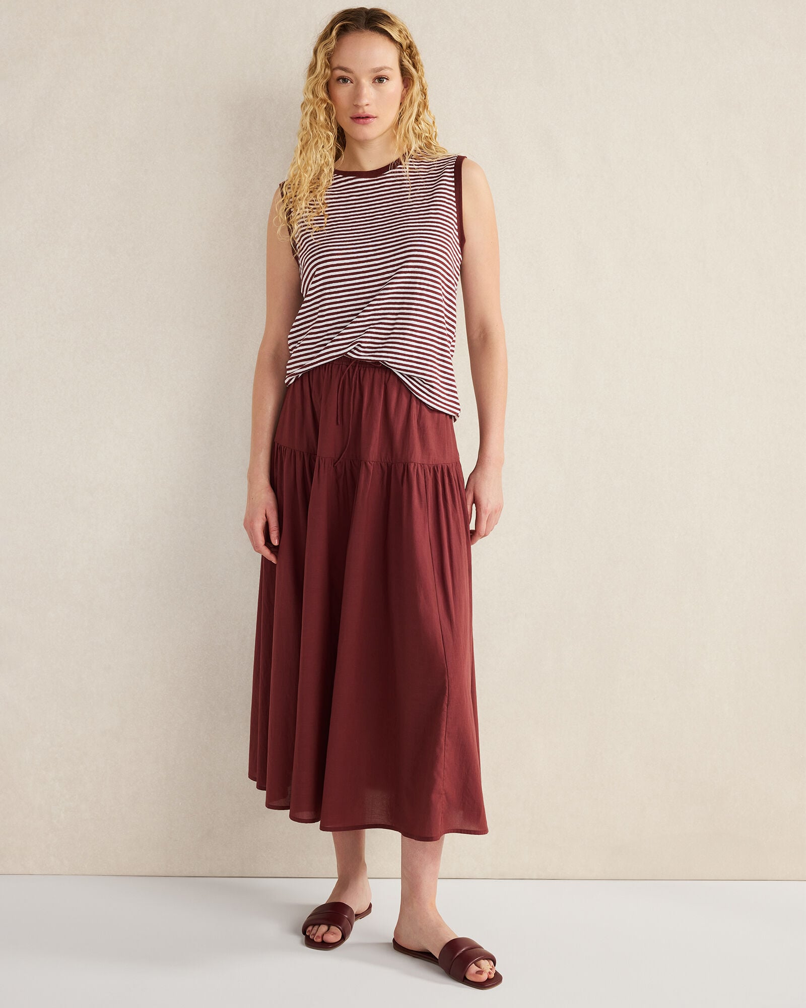 COTTON VOILE BLEND DROP WAIST MIDI SKIRT | Talbots for sale