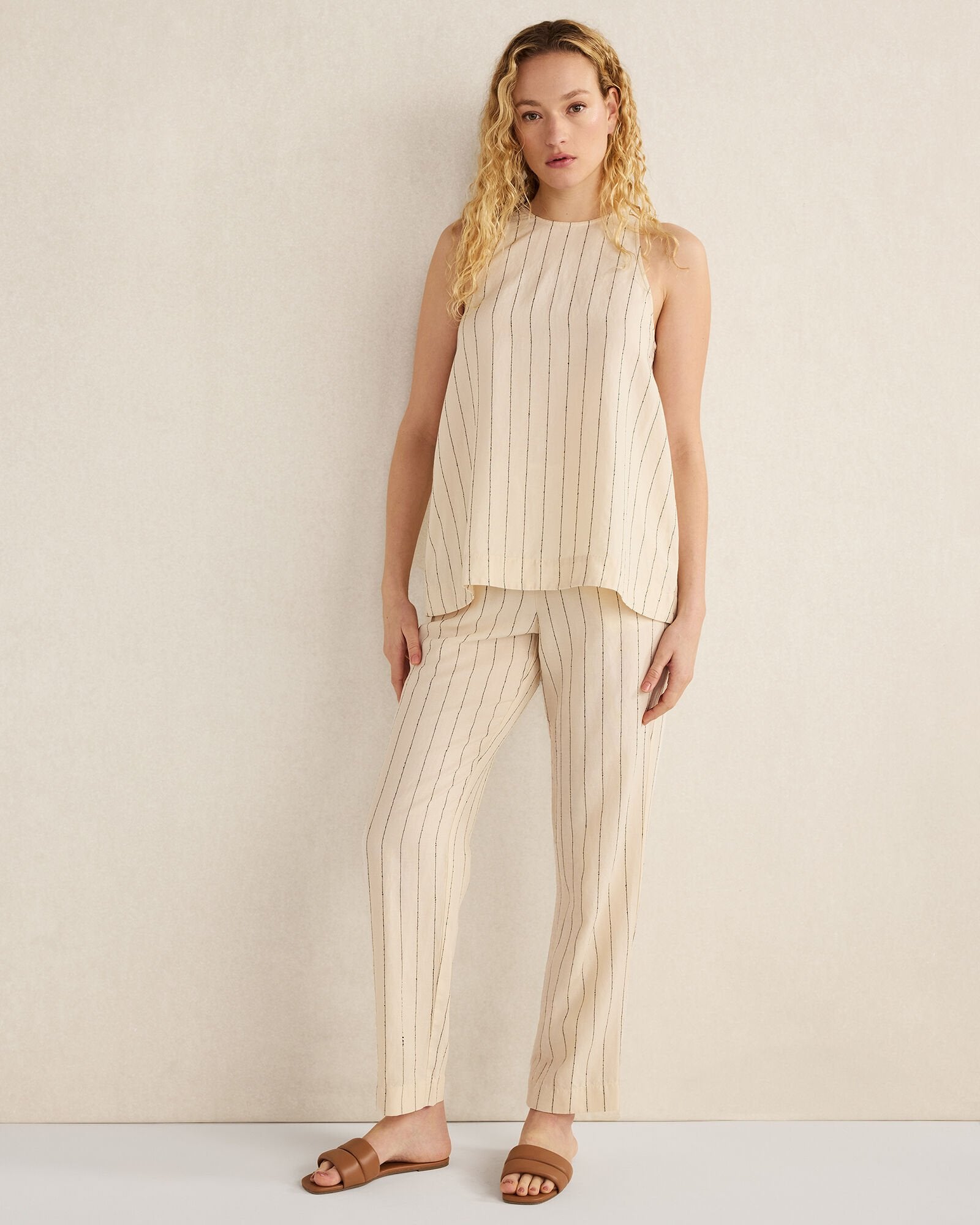 LINEN BLEND DOBBY STRIPE TOP | Talbots discount