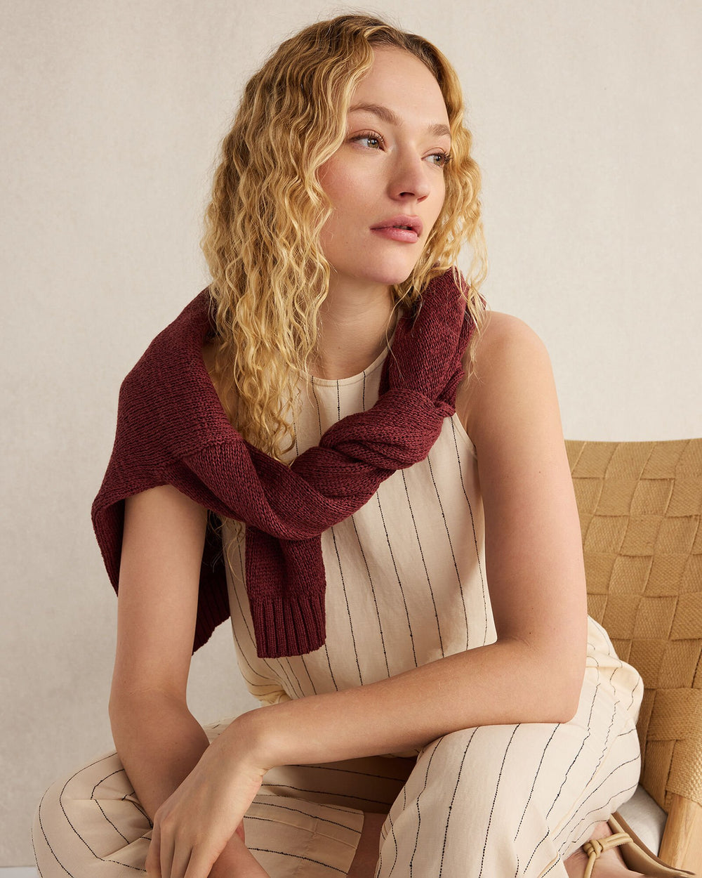 LINEN BLEND DOBBY STRIPE TOP | Talbots discount