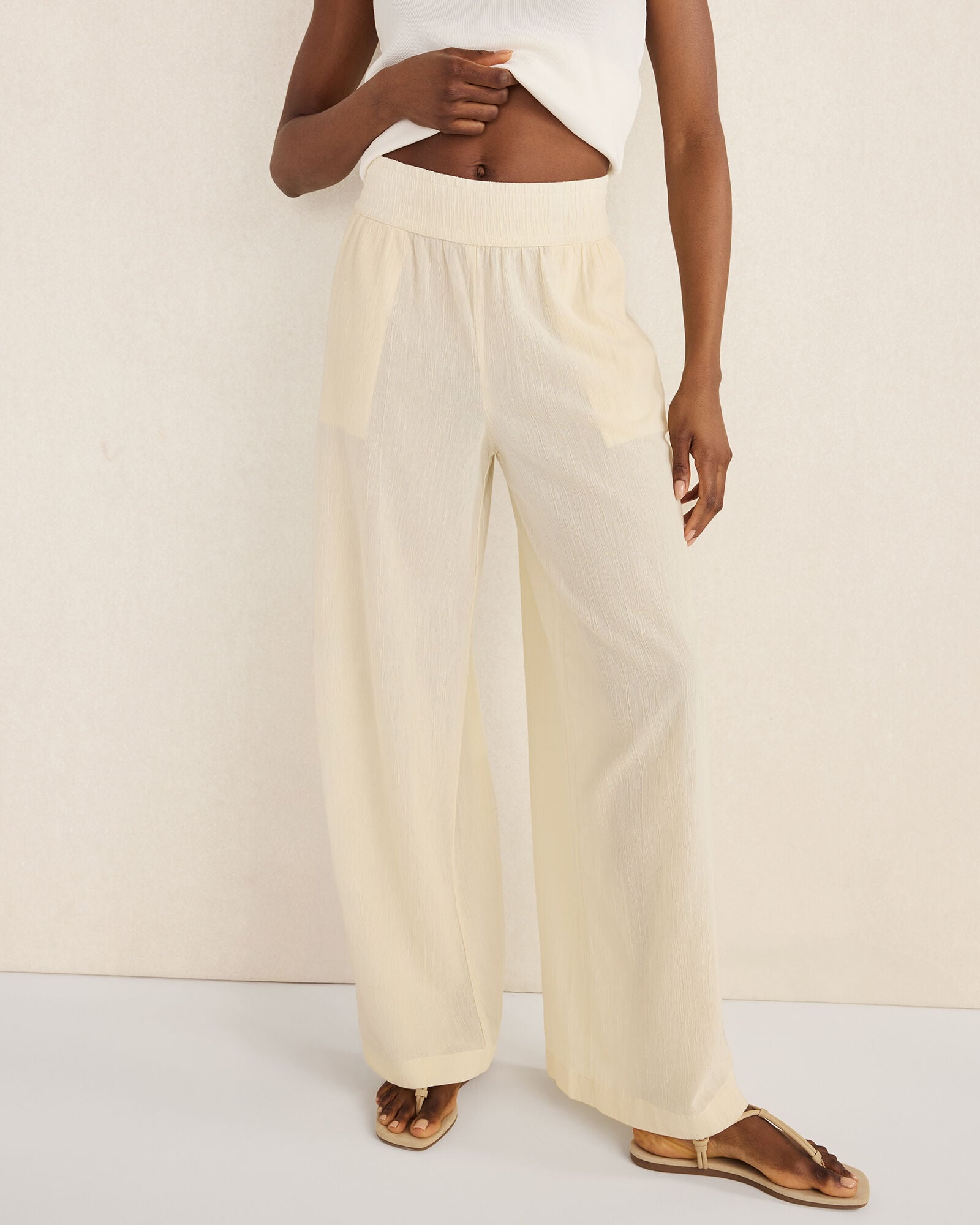 ORGANIC COTTON CRINKLE GAUZE WIDE LEG PANTS | Talbots sale