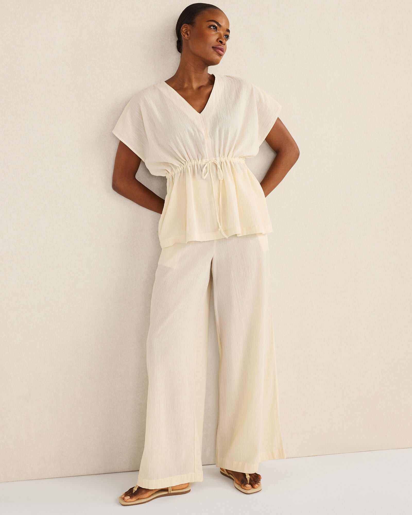 ORGANIC COTTON CRINKLE GAUZE WIDE LEG PANTS | Talbots sale