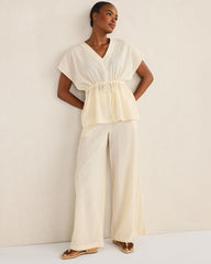 ORGANIC COTTON CRINKLE GAUZE WIDE LEG PANTS | Talbots sale