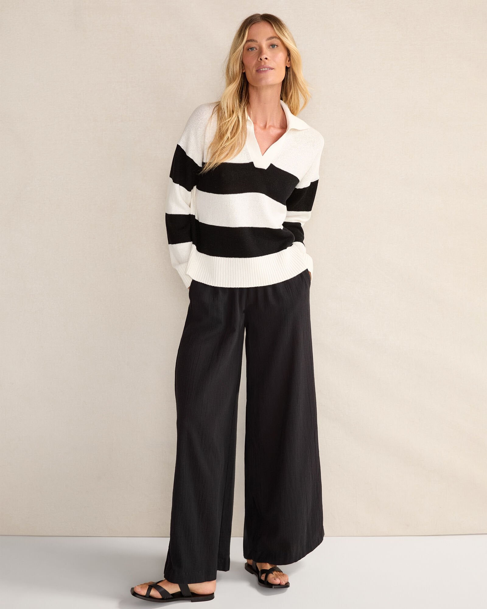 ORGANIC COTTON CRINKLE GAUZE WIDE LEG PANTS | Talbots online