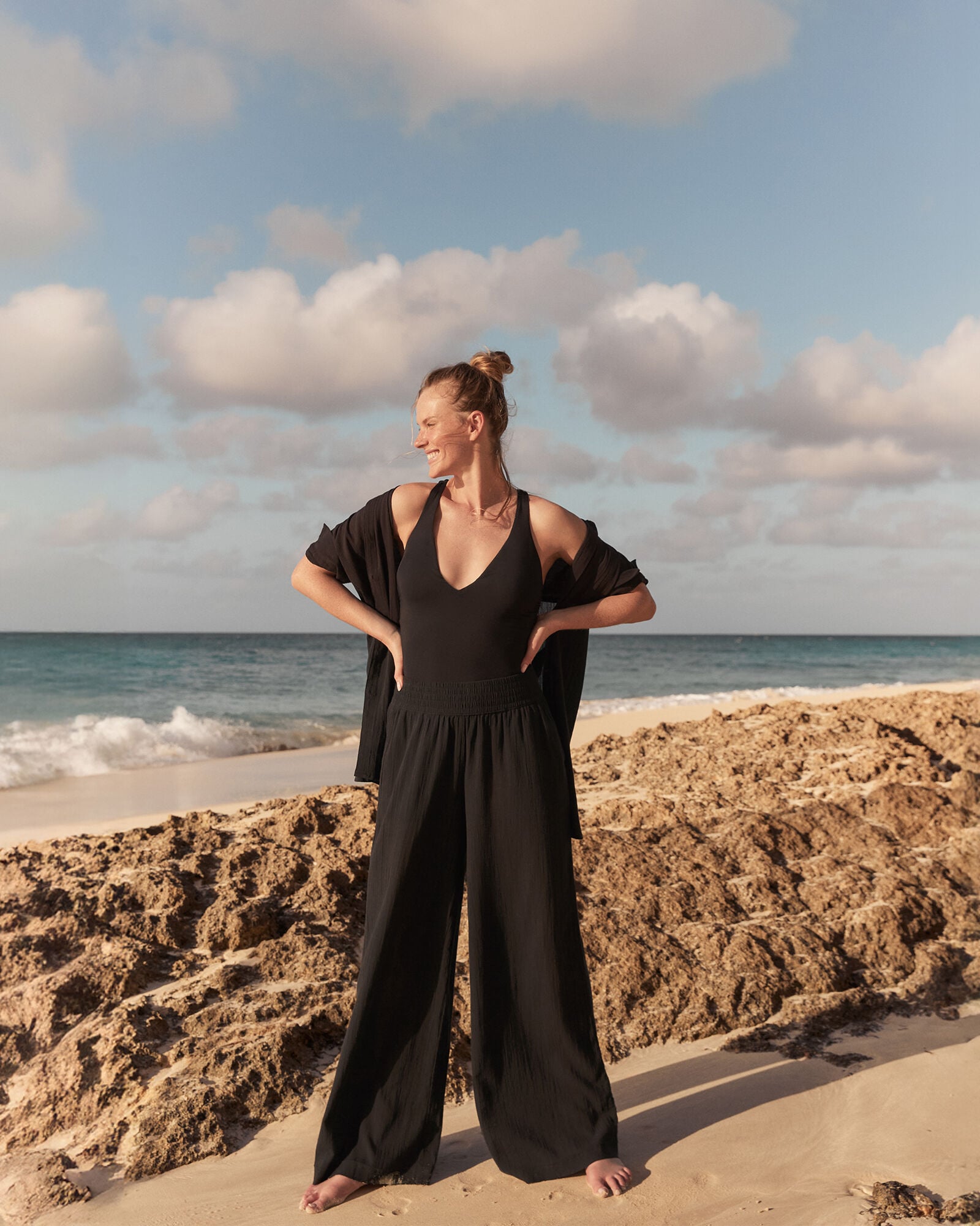ORGANIC COTTON CRINKLE GAUZE WIDE LEG PANTS | Talbots sale