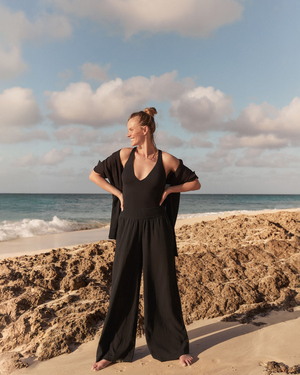 ORGANIC COTTON CRINKLE GAUZE WIDE LEG PANTS | Talbots sale
