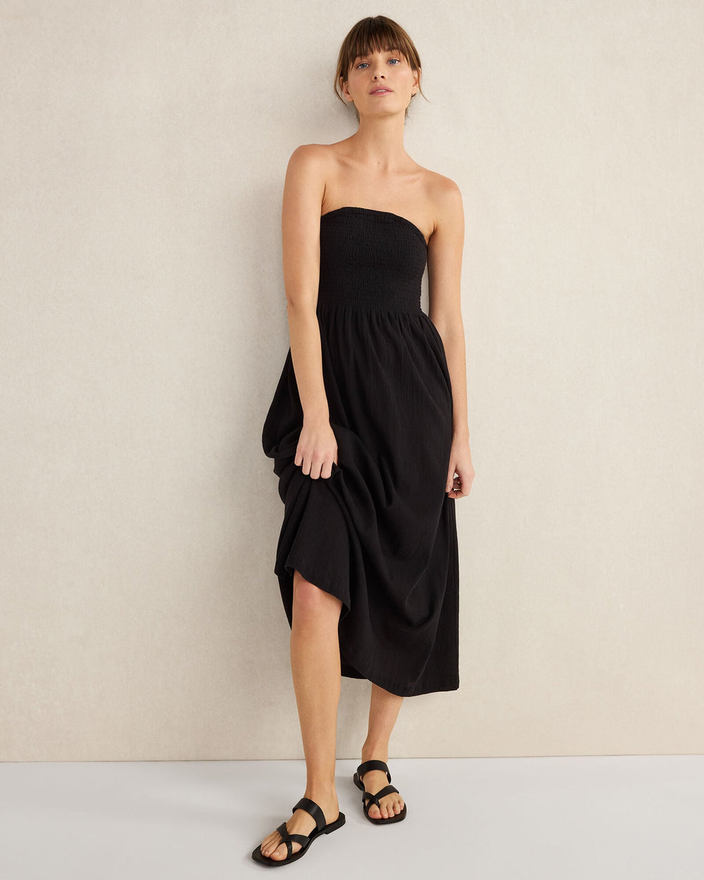ORGANIC COTTON CRINKLE GAUZE STRAPLESS DRESS | Talbots online