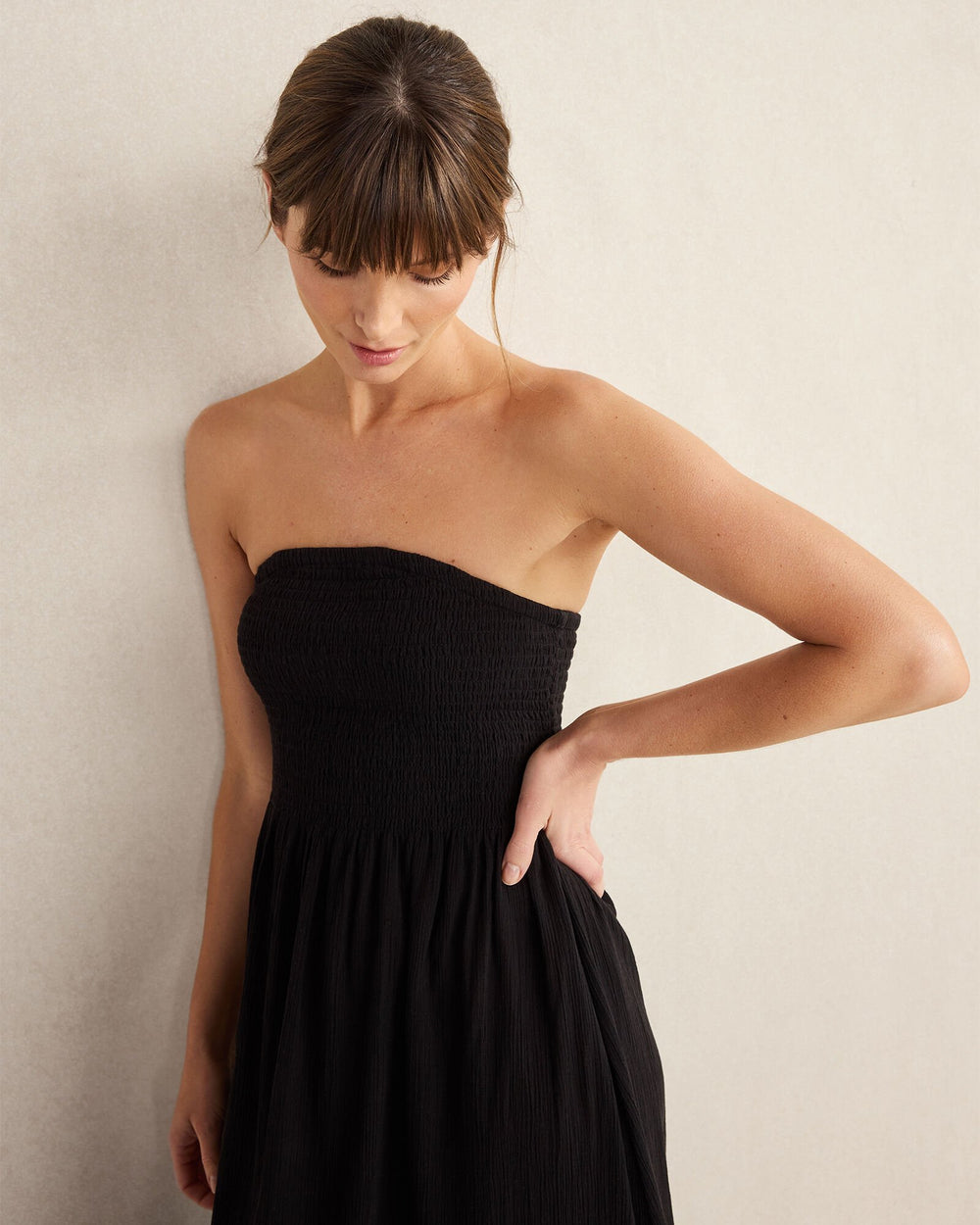 ORGANIC COTTON CRINKLE GAUZE STRAPLESS DRESS | Talbots online