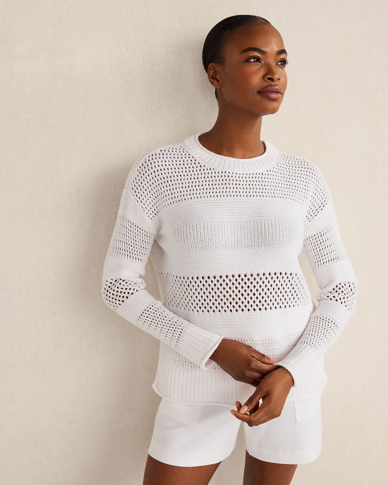 ORGANIC COTTON OPEN STITCH CREWNECK SWEATER | Talbots sale
