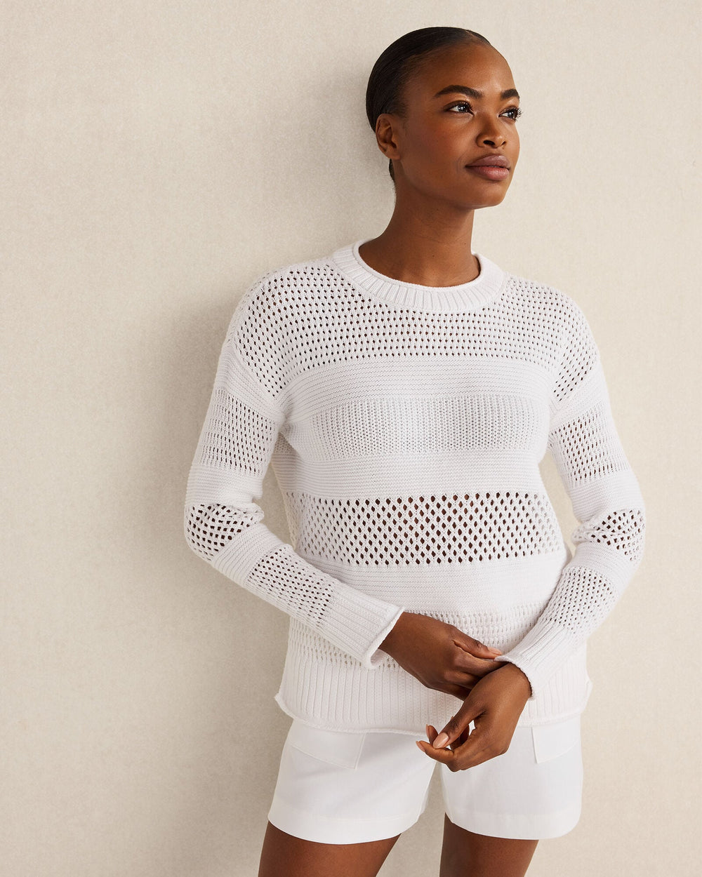 ORGANIC COTTON OPEN STITCH CREWNECK SWEATER | Talbots sale