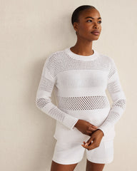 ORGANIC COTTON OPEN STITCH CREWNECK SWEATER | Talbots sale