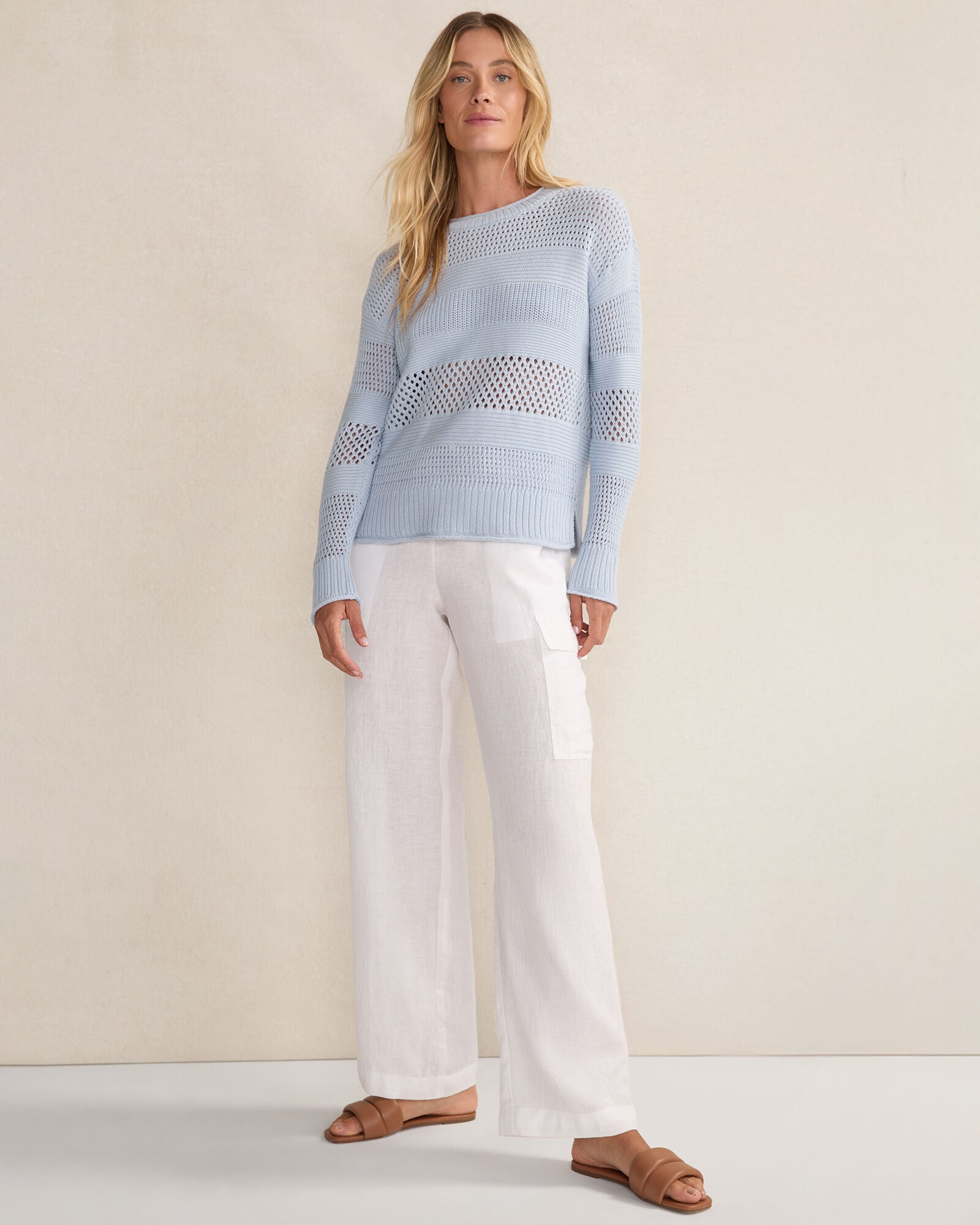 ORGANIC COTTON OPEN STITCH CREWNECK SWEATER | Talbots sale