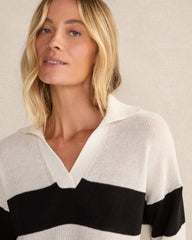 ORGANIC COTTON LINEN STRIPE JOHNNY COLLAR SWEATER | Talbots online