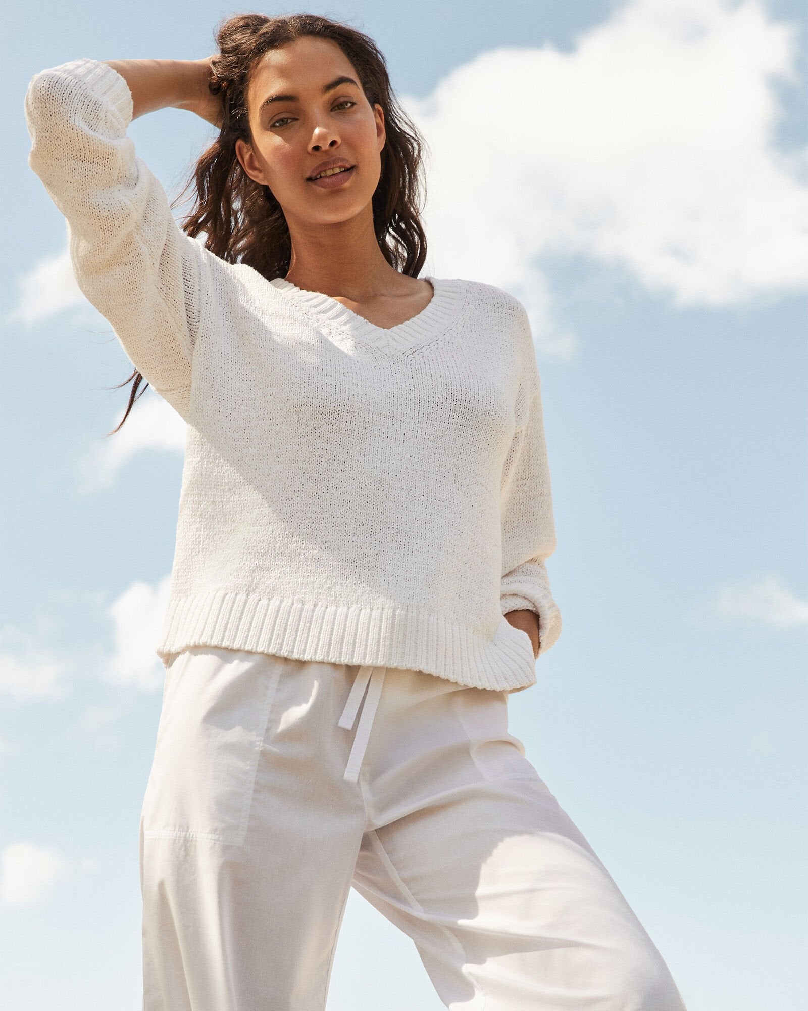 ORGANIC COTTON FLAT TAPE V-NECK SWEATER | Talbots for sale