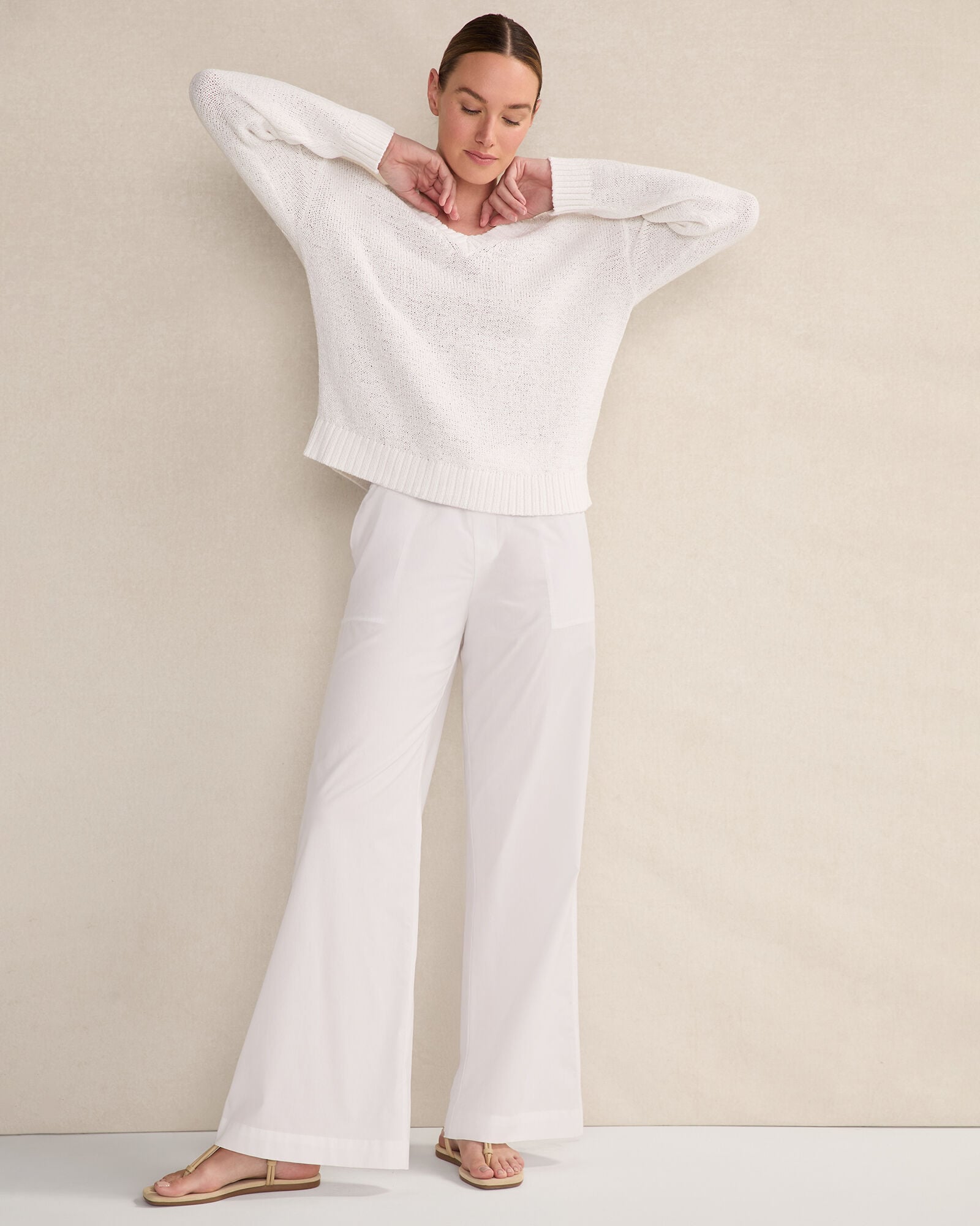 ORGANIC COTTON FLAT TAPE V-NECK SWEATER | Talbots for sale