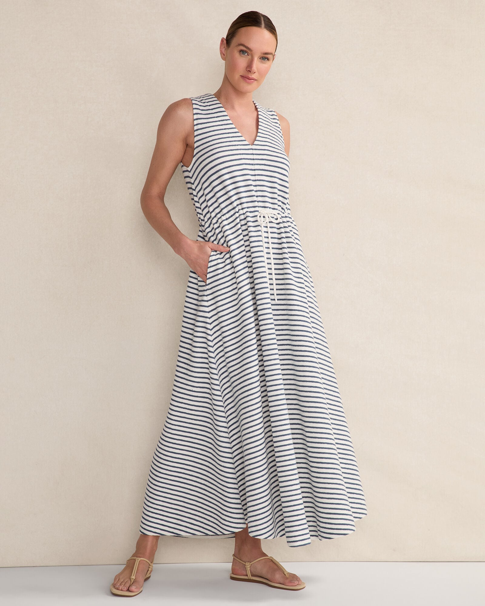 COTTON BLEND TEXTURED STRIPE MIDI DRESS | Talbots sale