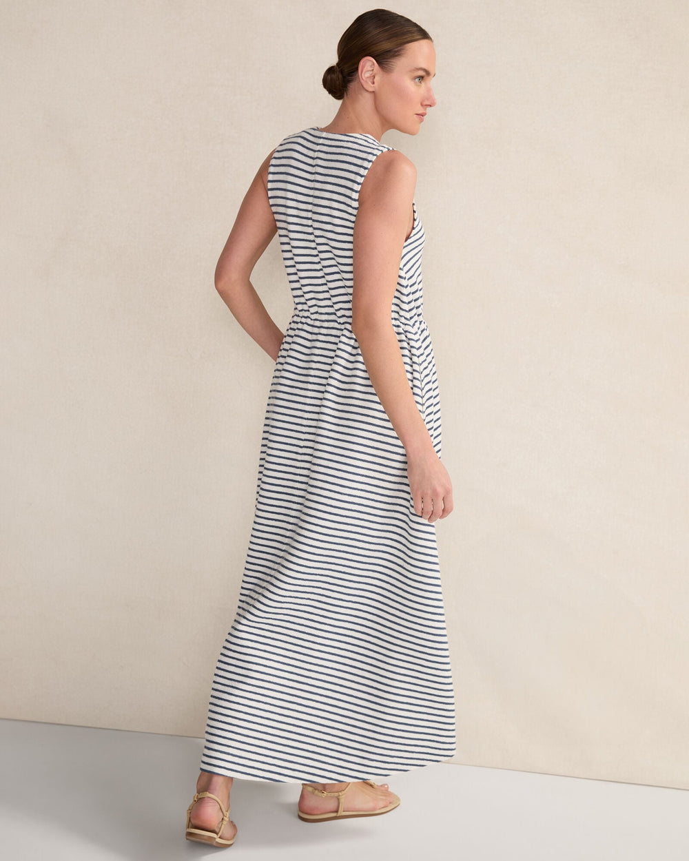 COTTON BLEND TEXTURED STRIPE MIDI DRESS | Talbots sale