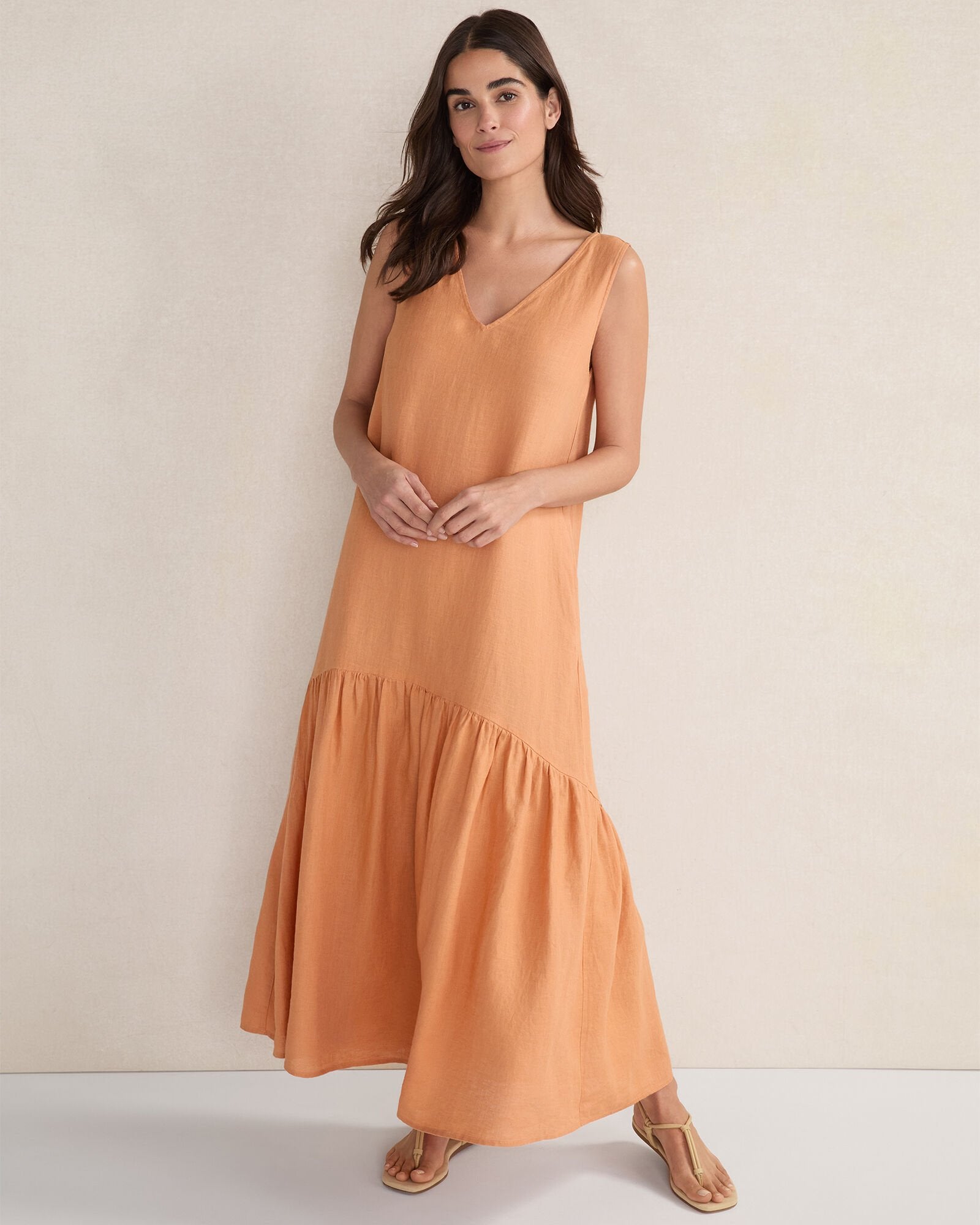 LINEN V-NECK TIERED MIDI DRESS | Talbots near me