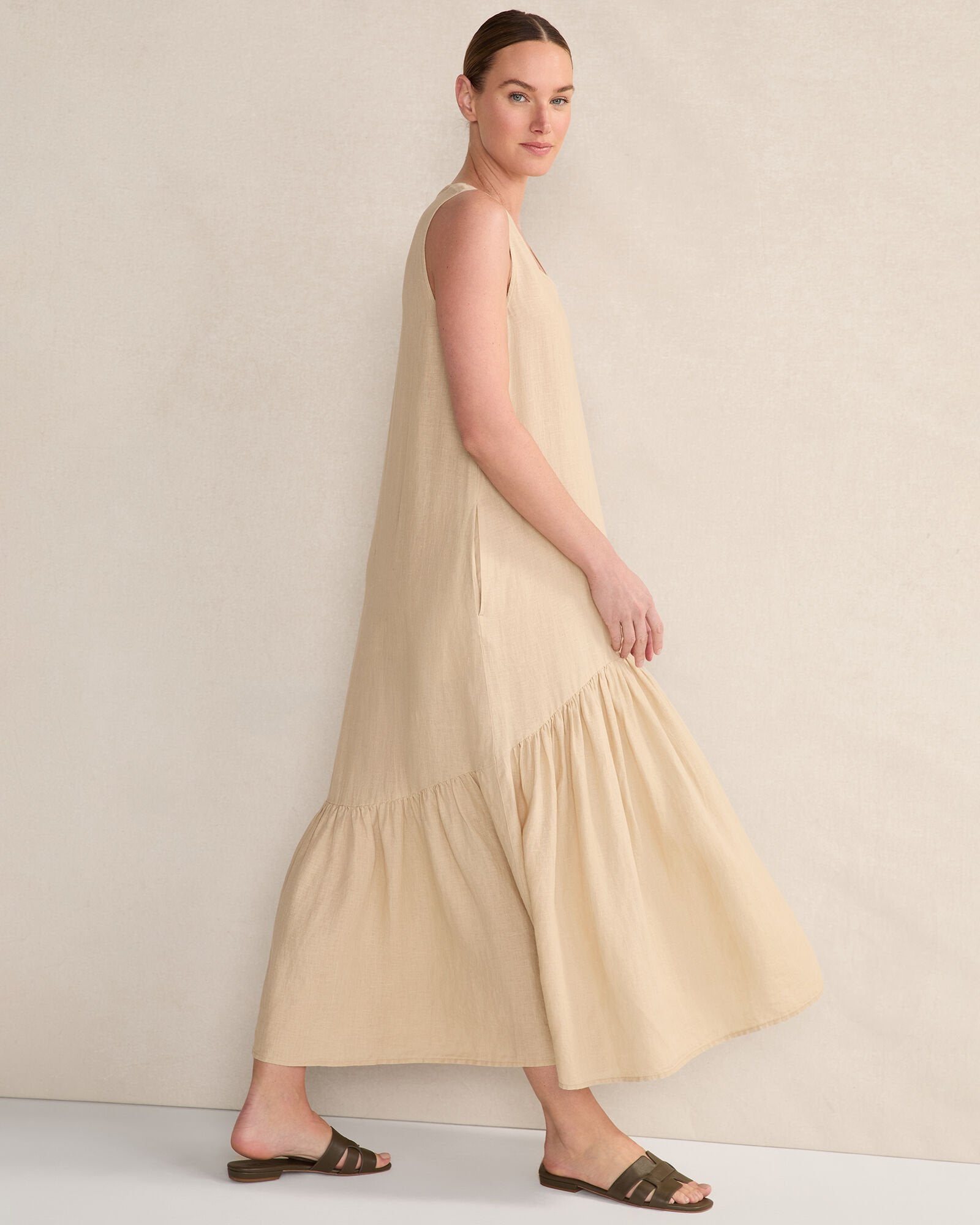 LINEN V-NECK TIERED MIDI DRESS | Talbots near me
