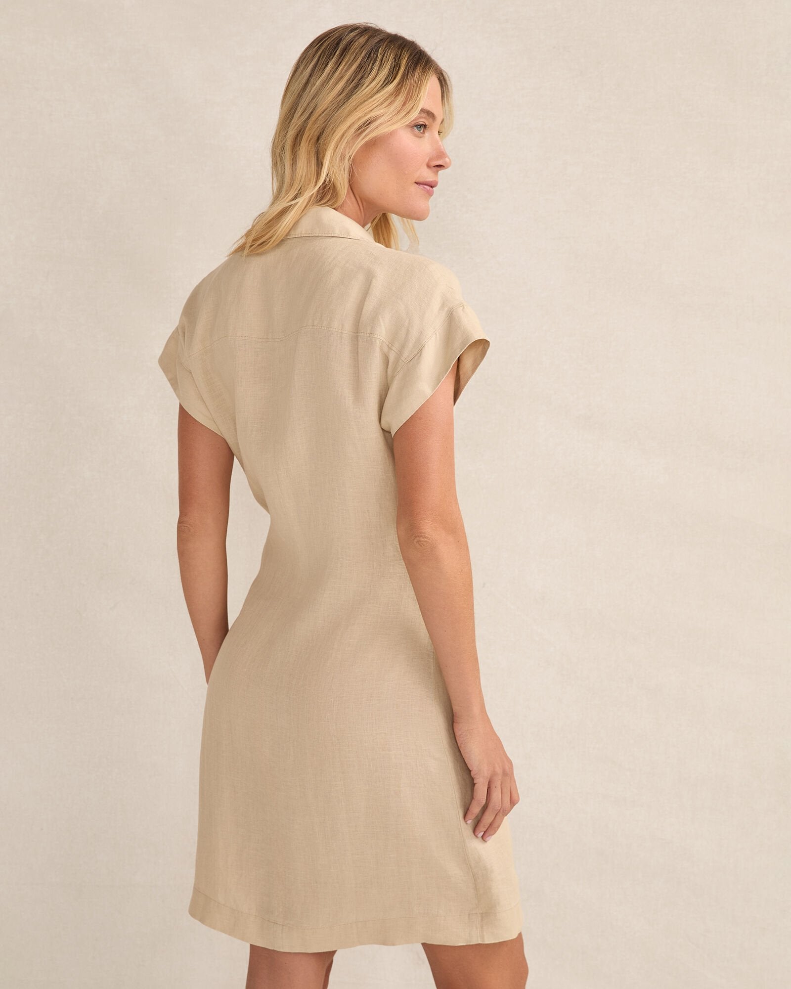LINEN SHORT SLEEVE WRAP DRESS | Talbots outlet