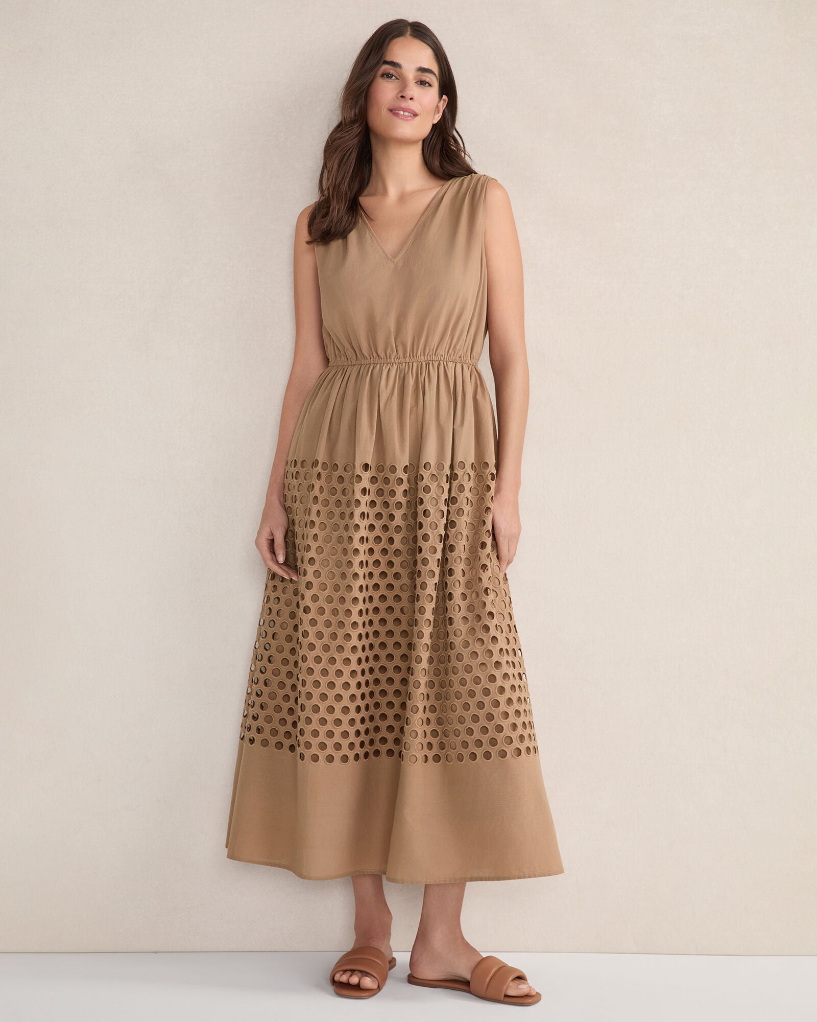 ORGANIC COTTON HONEYCOMB EYELET MIDI DRESS | Talbots discount