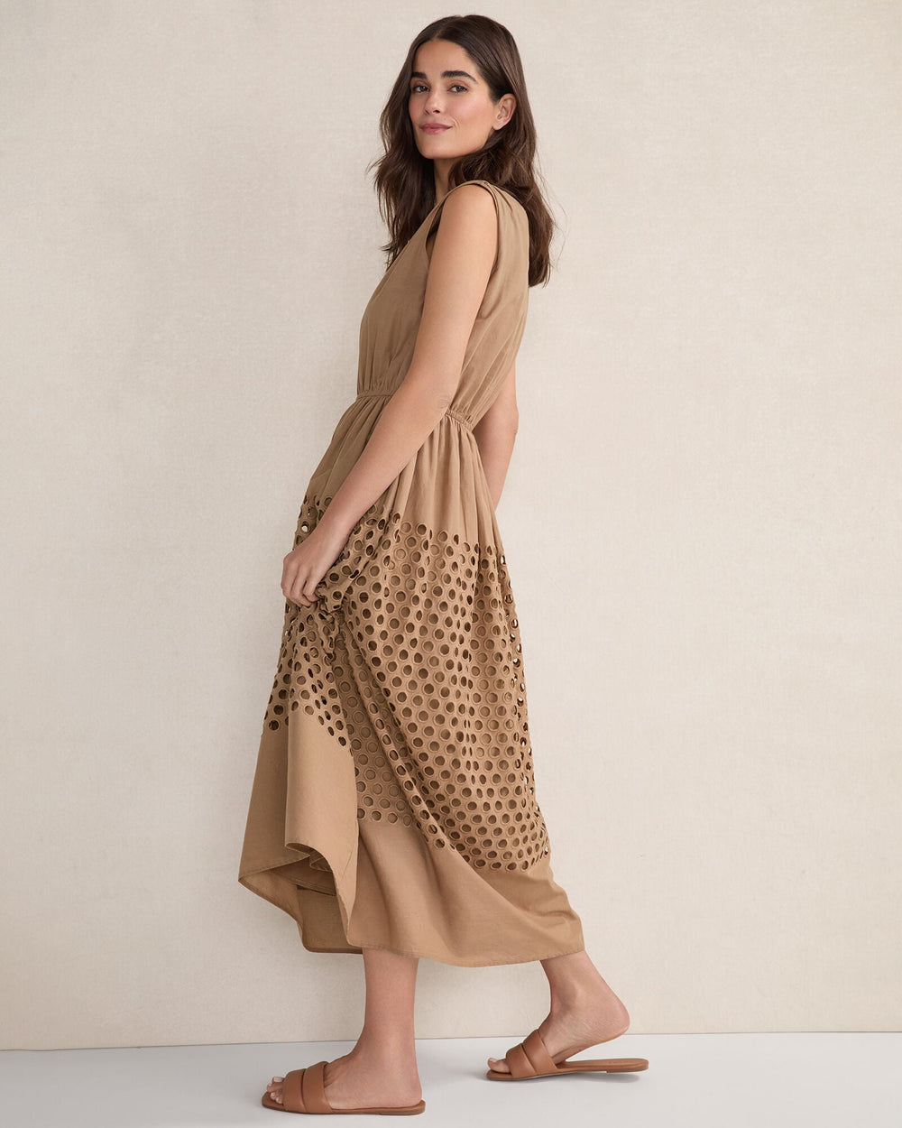 ORGANIC COTTON HONEYCOMB EYELET MIDI DRESS | Talbots discount