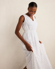 ORGANIC COTTON HONEYCOMB EYELET MIDI DRESS | Talbots discount