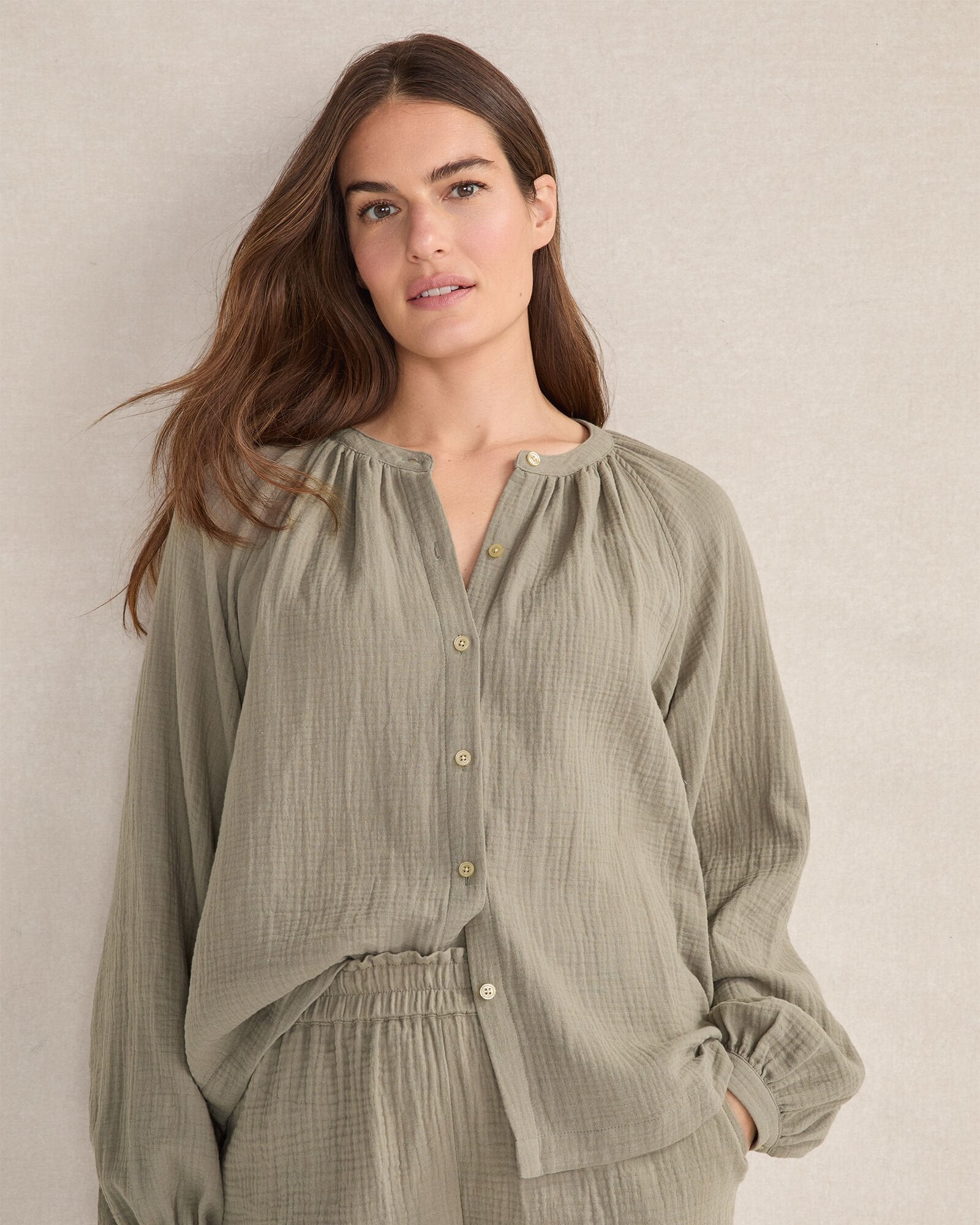 ORGANIC COTTON GAUZE LONG SLEEVE TOP | Talbots near me