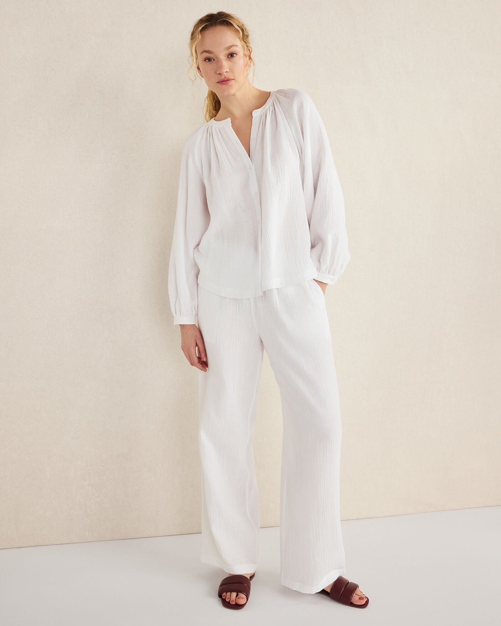 ORGANIC COTTON GAUZE LONG SLEEVE TOP | Talbots discount