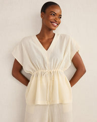 ORGANIC COTTON CRINKLE GAUZE FLUTTER SLEEVE TOP | Talbots on sale
