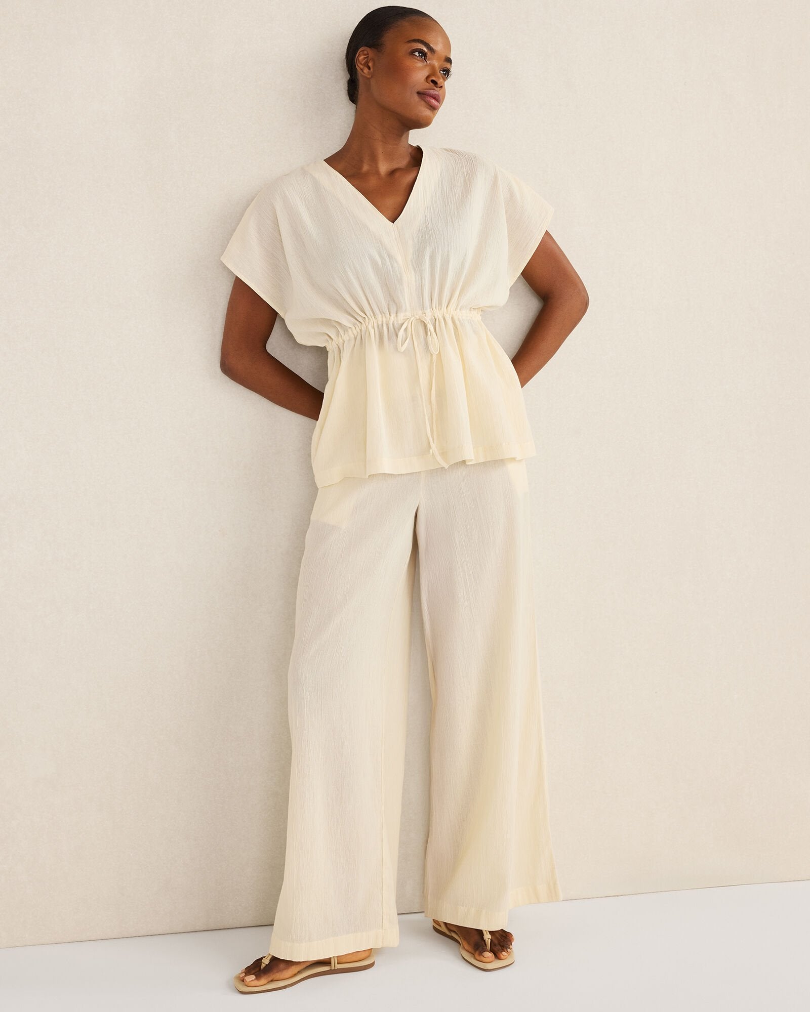 ORGANIC COTTON CRINKLE GAUZE FLUTTER SLEEVE TOP | Talbots on sale