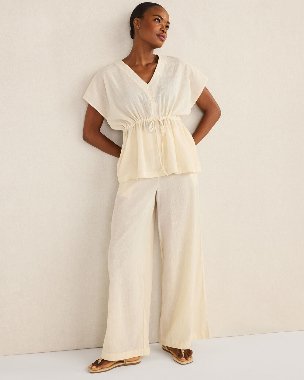 ORGANIC COTTON CRINKLE GAUZE FLUTTER SLEEVE TOP | Talbots on sale