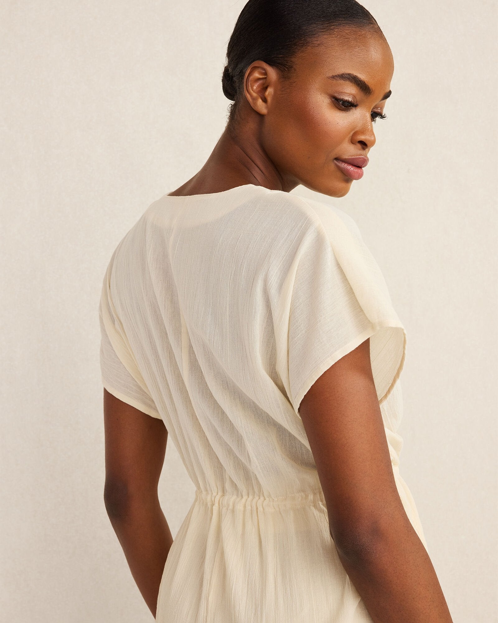 ORGANIC COTTON CRINKLE GAUZE FLUTTER SLEEVE TOP | Talbots on sale
