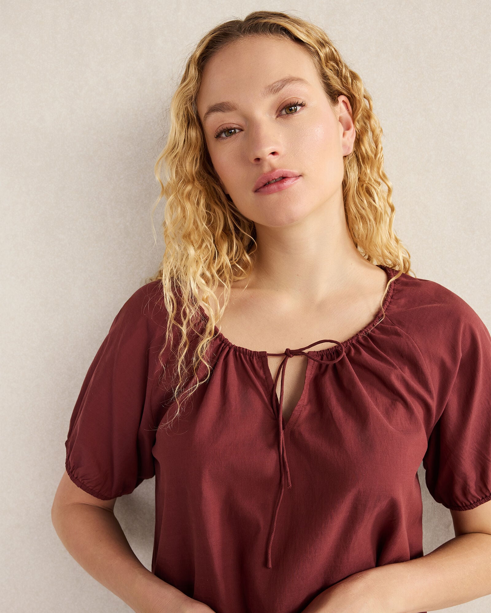 COTTON VOILE BLEND GATHERED SCOOP NECK TOP | Talbots for sale