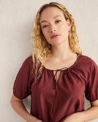 COTTON VOILE BLEND GATHERED SCOOP NECK TOP | Talbots for sale