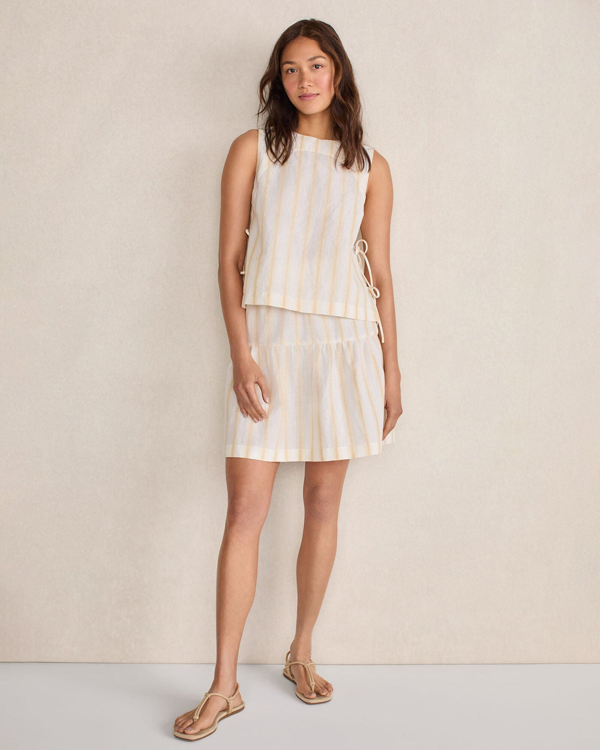 ORGANIC COTTON LINEN STRIPE SIDE TIE TANK | Talbots sale