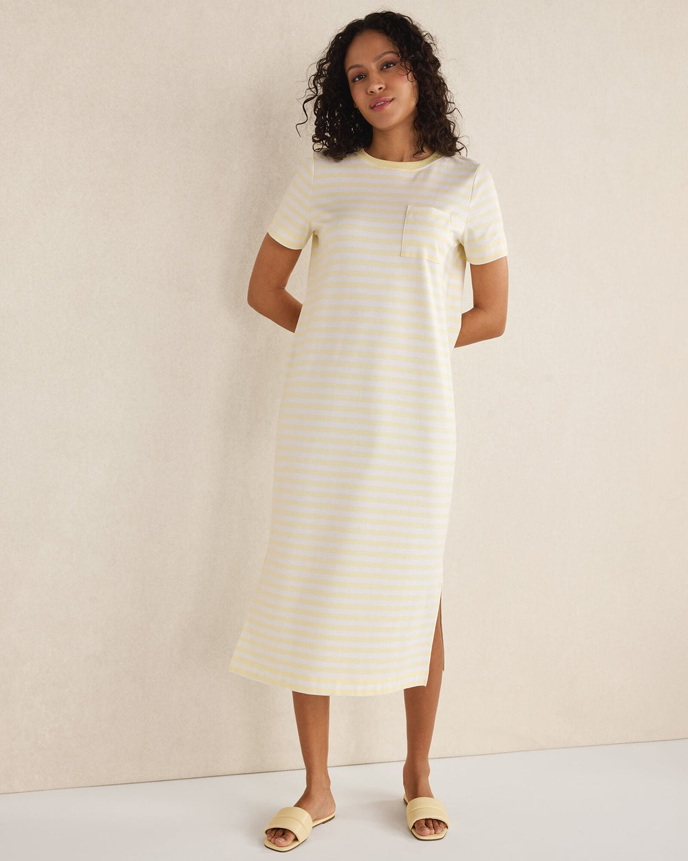ORGANIC COTTON INTERLOCK STRIPE T-SHIRT DRESS | Talbots on sale